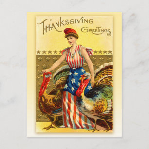 Cartão Postal De Festividades Acção de graças patriótica do vintage - senhor