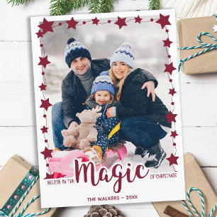 Cartão Postal De Festividades Acreditem na Foto Magic - Simple Stars Red Cute