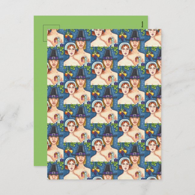 CARTÃO POSTAL DE FESTIVIDADES ADAM & EVE PILGRIMS, BIBLICAL WHIMSY AGRADECIMENTO (Frente/Verso)