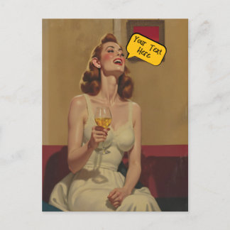 Cartão Postal De Festividades Add a Caption Vintage Pin Up Girl Cocktail Party