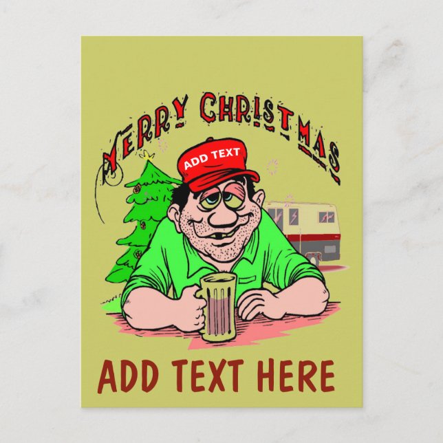 Cartão Postal De Festividades ADD TEXT Red Hat Christmas Holiday Postcard (Frente)