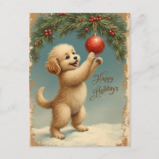 Cartão Postal De Festividades Add Your Text Season’s Greetings Puppy Postcard