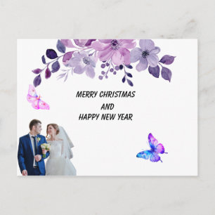 Cartão Postal De Festividades Adesivo de buquê de flores roxas aquarela