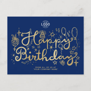 Cartão Postal De Festividades Adicionar logotipo Dourado Marinho azul comercial 