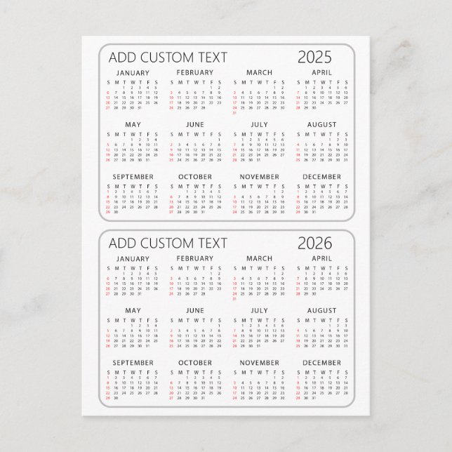 Cartão Postal De Festividades adicionar seu próprio texto personalizado Calendár (Frente)