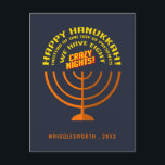 Cartão Postal De Festividades Adicione Seu Nome Feliz Saudações Hanukkah<br><div class="desc">Adicione seu nome e ano a este cartão engraçado,  moderno e moderno de Chanucá que diz "Feliz Chanucá! Em vez de um dia de presentes,  temos oito noites loucas!"</div>