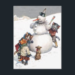 Cartão Postal De Festividades Adorable Cats Building a Snowman<br><div class="desc">Adorable Cats Building a Snowman by Arthur Thiele. Famous cat artist brings a lot of charm to this vintage image.</div>