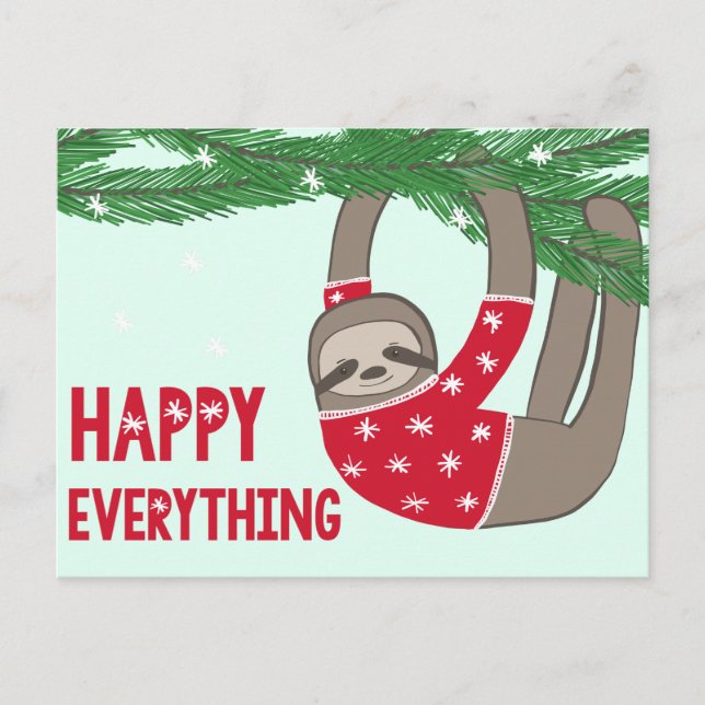Cartão Postal De Festividades Adorable Happy Everything Sloth in a Sweater (Frente)