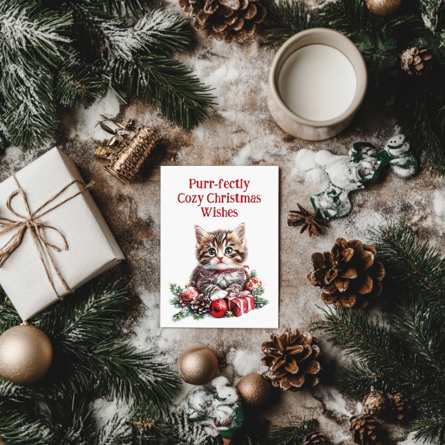 Cartão Postal De Festividades Adorable Kitten (cute kitten christmas postcard)