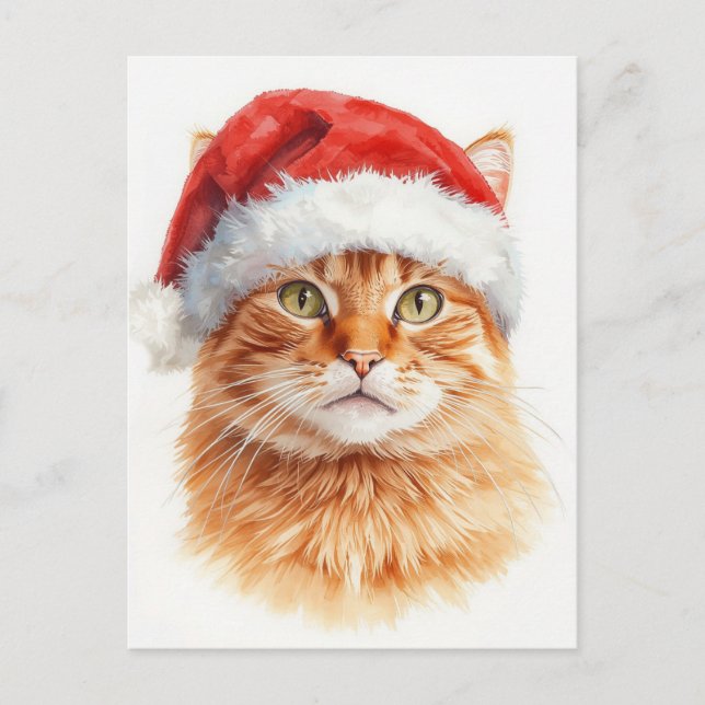 Cartão Postal De Festividades Adorable Orange Tabby Cat in Santa Hat (Frente)