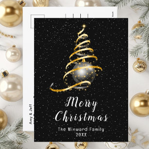 Cartão Postal De Festividades Adorno Dourado e Preto Feliz Natal