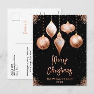 Cartão Postal De Festividades Adornos Clássicos em Dourado Rosa Feliz Natal