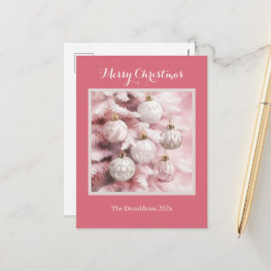 Cartão Postal De Festividades Adornos Vintage Rosa Branco Postais de Natal