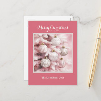 Cartão Postal De Festividades Adornos Vintage Rosa Branco Postais de Natal