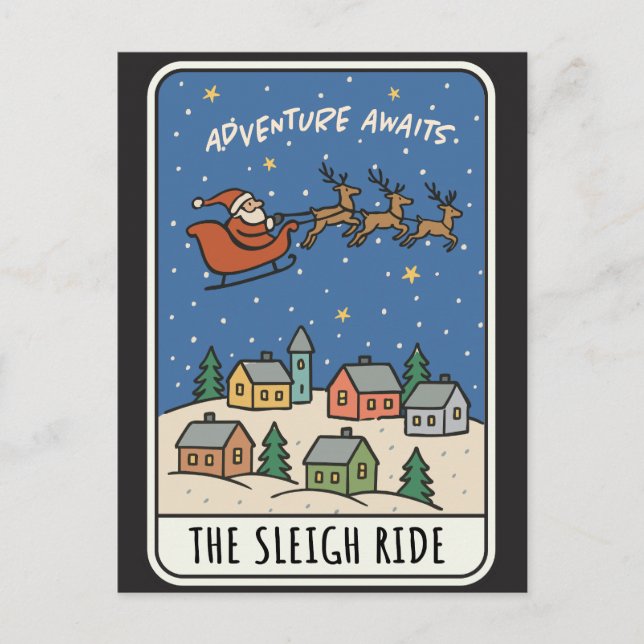 Cartão Postal De Festividades Adventure Awaits Sleigh Ride Santa Christmas (Frente)