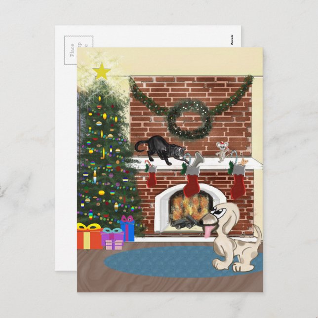 Cartão Postal De Festividades Aguardando Cartão-Postal de Papais noeis (Frente/Verso)