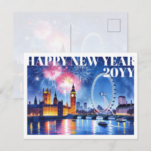 Cartão Postal De Festividades Aguarela Personalizada Londres Fogos de Artifício