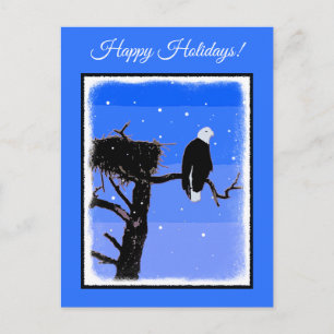 Cartão Postal De Festividades Águia Balda no inverno - Arte original sobre a vid