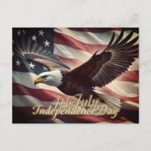 Cartão Postal De Festividades Águia de 4 de julho com bandeira americana