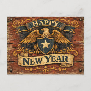 Cartão Postal De Festividades Águia Escudo Ano Novo Rústico Americano