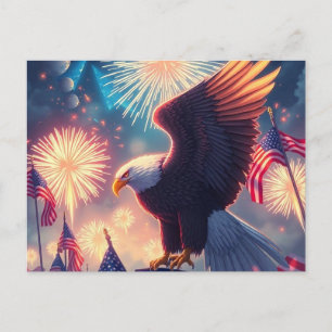 Cartão Postal De Festividades Águia Moderna e fogos de artifício AMÉRICA 4 de ju