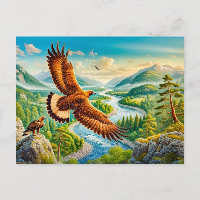 Cartão Postal De Festividades Águia ouro sobre o Vale das Montanhas (Frente)
