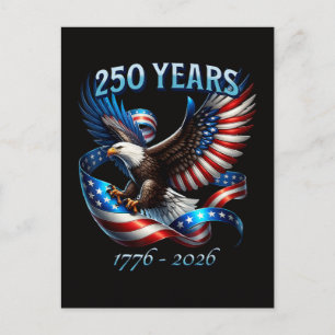 Cartão Postal De Festividades Águia Patriótica e Bandeira 250 Anos 1776-2026