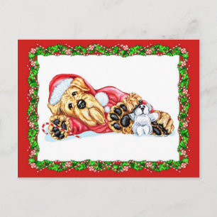 Cartão Postal De Festividades Airedale Terrier Natal Esperando por Papais noeis