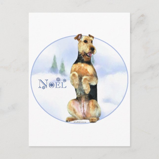 Cartão Postal De Festividades Airedale Terrier Noel (Frente)