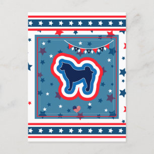 Cartão Postal De Festividades Akita Patriótico Vermelho Branco e Azul 4 de Julho