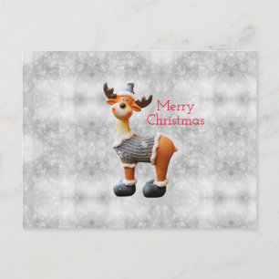Cartão Postal De Festividades Alce feliz natalício usando um chapéu