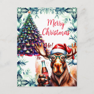 Cartão Postal De Festividades Alce Legal de Chapéu de Papai Noel