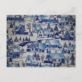 Cartão Postal De Festividades Aldeia de Natal Azul Vintage