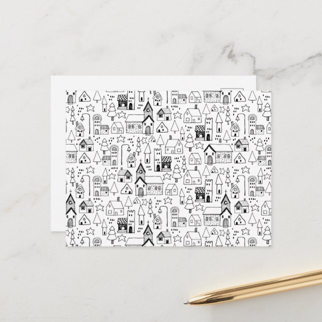 Cartão Postal De Festividades Aldeia de Natal das Crianças Preto e Branco (Frente/Verso In Situ)