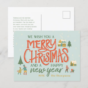 Cartão Postal De Festividades Aldeia de Natal Feliz com Mão