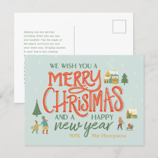 Cartão Postal De Festividades Aldeia de Natal Feliz com Mão