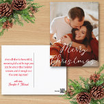 Cartão Postal De Festividades alegre fotografia de um roteiro de chic moderno de<br><div class="desc">na moda de natal elegante com natal casal com fotografia Feriado Cartão postal de Natal no verso</div>