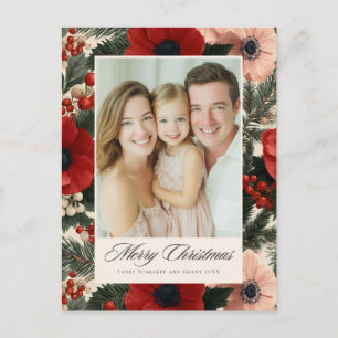 Cartão Postal De Festividades Alegre Natal Anêmona Fundo Floral de feriado