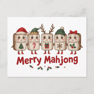 Cartão Postal De Festividades Alegre Natal Mahjong Azulejos Chapéu do Papai Noel