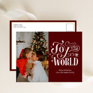 Cartão Postal De Festividades Alegria ao Mundo da Caligrafia Vermelha Foto Moder