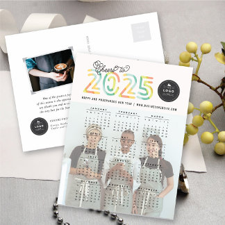 Cartão Postal De Festividades Alegria Colorida ao Calendário 2025 Foto de Ano No