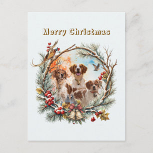 Cartão Postal De Festividades Alegria de Natal com um Brittany Spaniel
