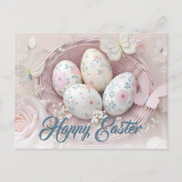 Cartão Postal De Festividades Alegria Gentil de Páscoa com Motivo Floral
