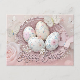 Cartão Postal De Festividades Alegria Páscoa com Motif Floral