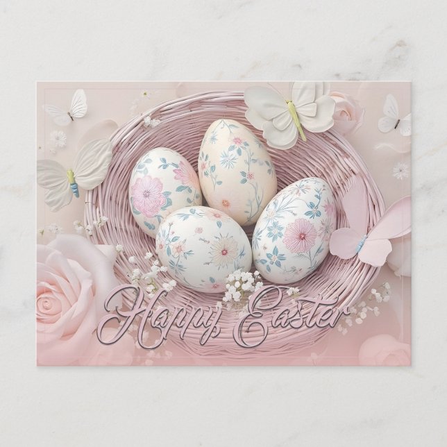 Cartão Postal De Festividades Alegria Páscoa com Motif Floral (Frente)