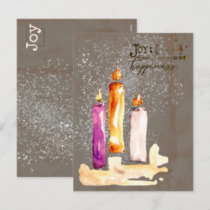 Cartão Postal De Festividades Alegria! Trío de Velas Aquarela Brilho