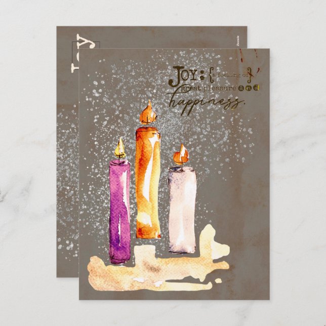Cartão Postal De Festividades Alegria! Trío de Velas Aquarela Brilho (Frente/Verso)