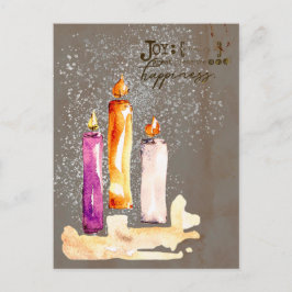 Cartão Postal De Festividades Alegria! Trío de Velas Aquarela Brilho