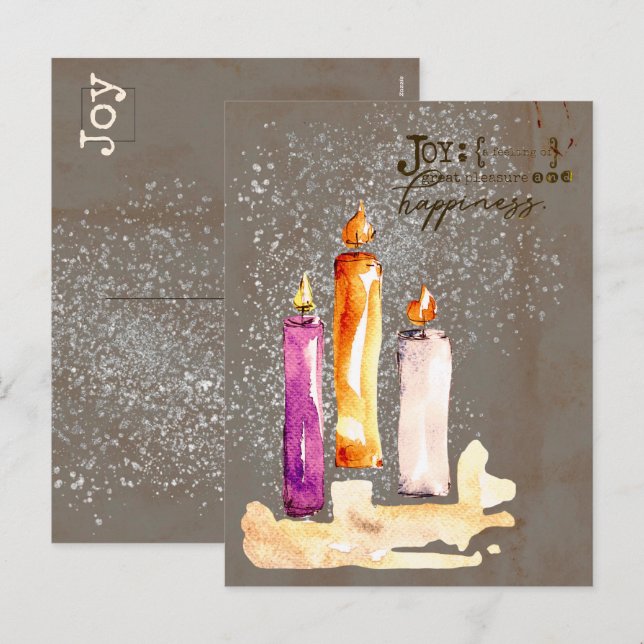 Cartão Postal De Festividades Alegria! Trio de Velas com Sparkle de Aquarela (Frente/Verso)