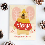 Cartão Postal De Festividades Alegria. Urso-de-Natal de inverno bonito<br><div class="desc">Cartão-postal de Natal "Joy",  com um belo e engraçado desenho animado de madeira,  urso de pelúcia,  de cor vermelha rosa-rosa,  para as férias de inverno.</div>
